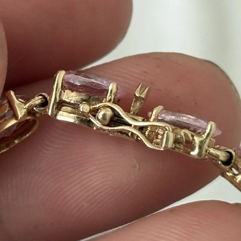 Vtg 70s/80s 10K Yellow Gold & Pink Sapphire Tennis Bracelet 12g Vibrant Cleaned